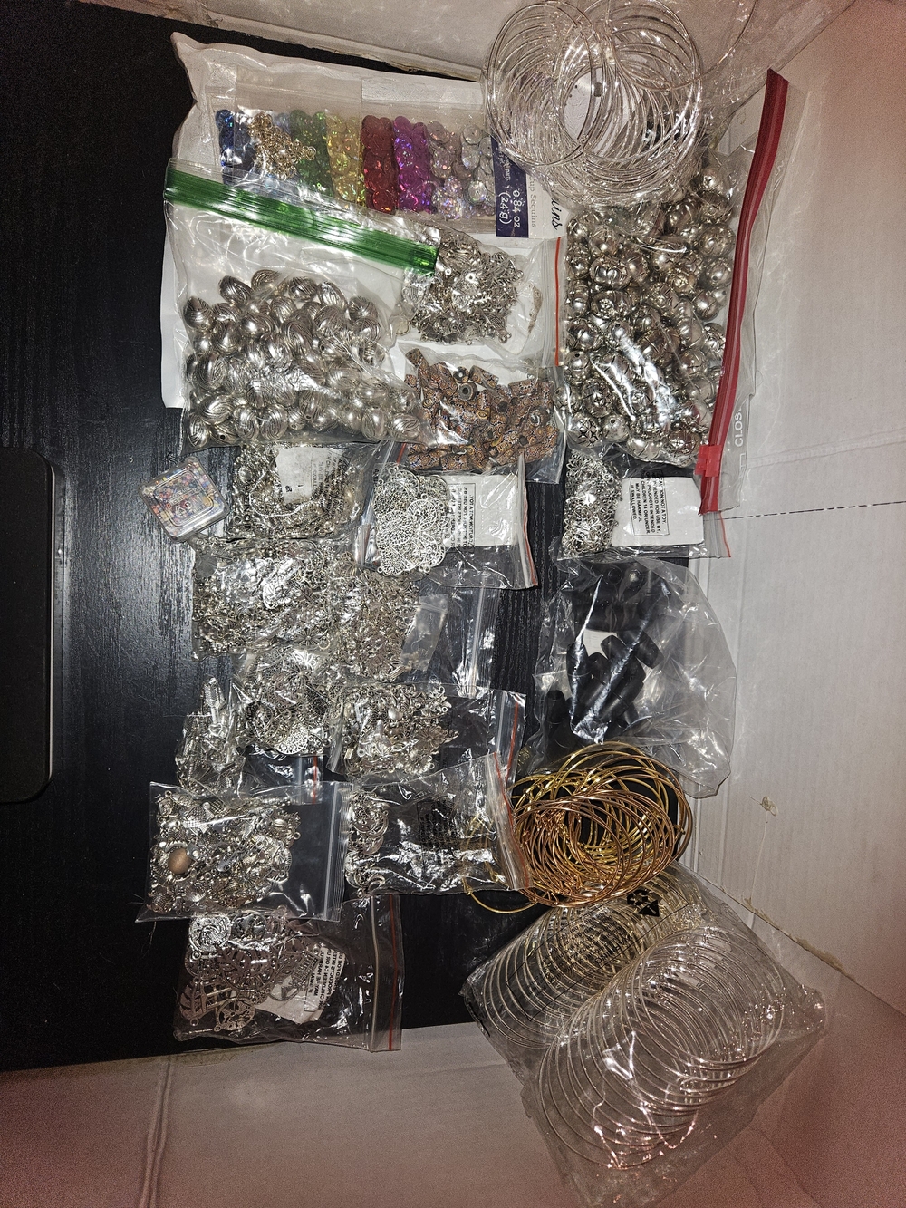 Silver & Gold Jewelry Craft Supplies Lot - Mixed Metal Beads & Bangles